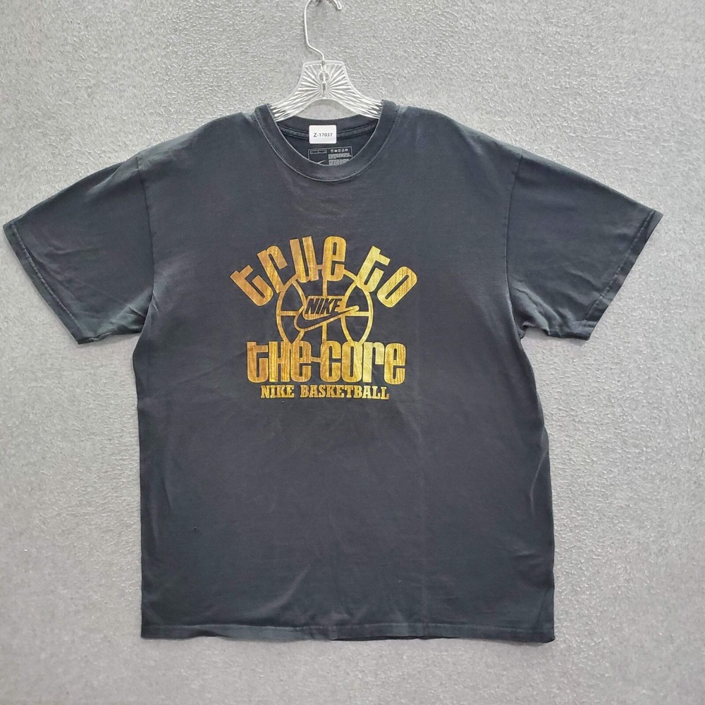 Nike Men Shirt Large Black Swoosh Logo True To The Core Basketball Crew Neck Tee